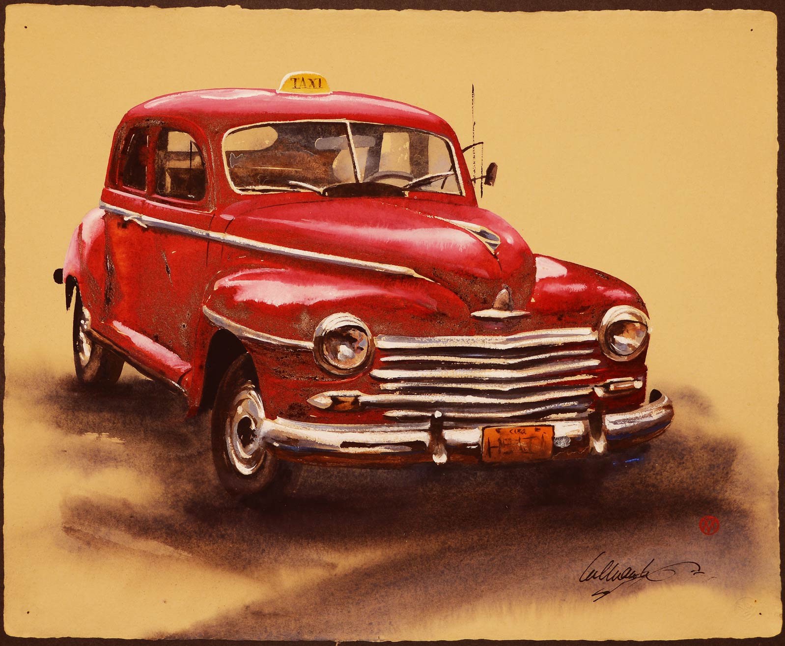 Matthews_Big-Red-Taxi-(Cuba)_Watercolor_16-x-20