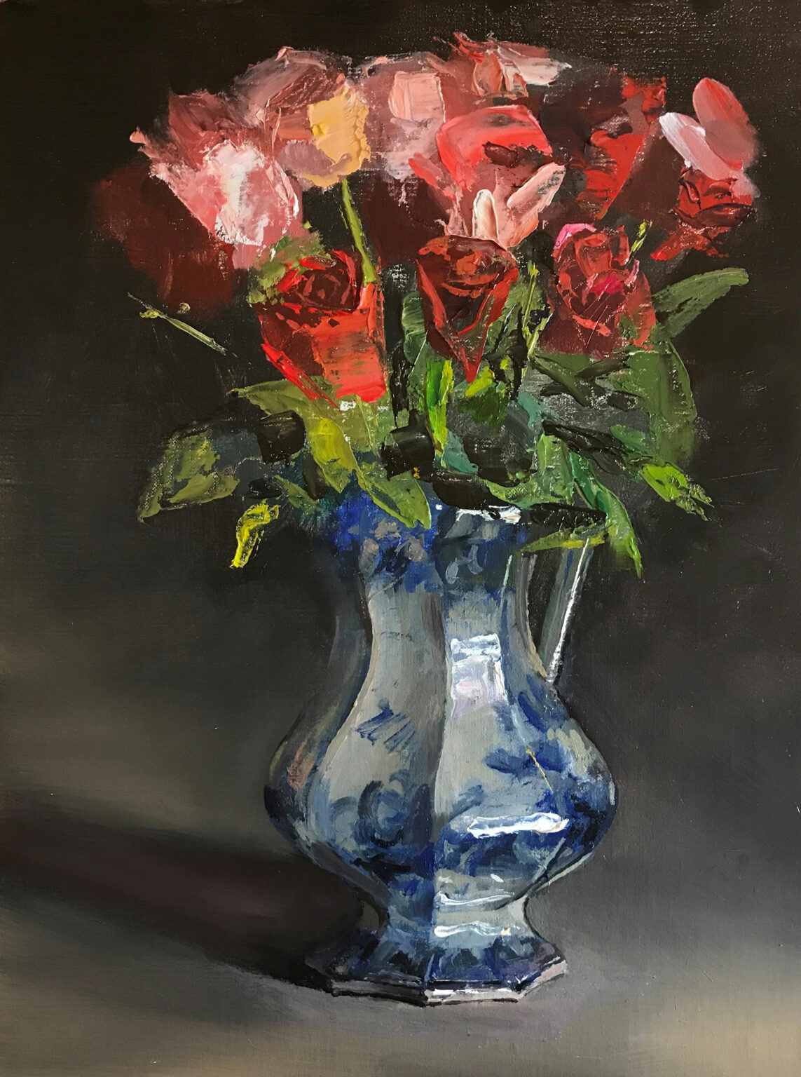 Mundy,-CW,low-res_-Flow-Blue-Pitcher-With-Roses,-Birthday-Bouquet-12×9,-$4,500