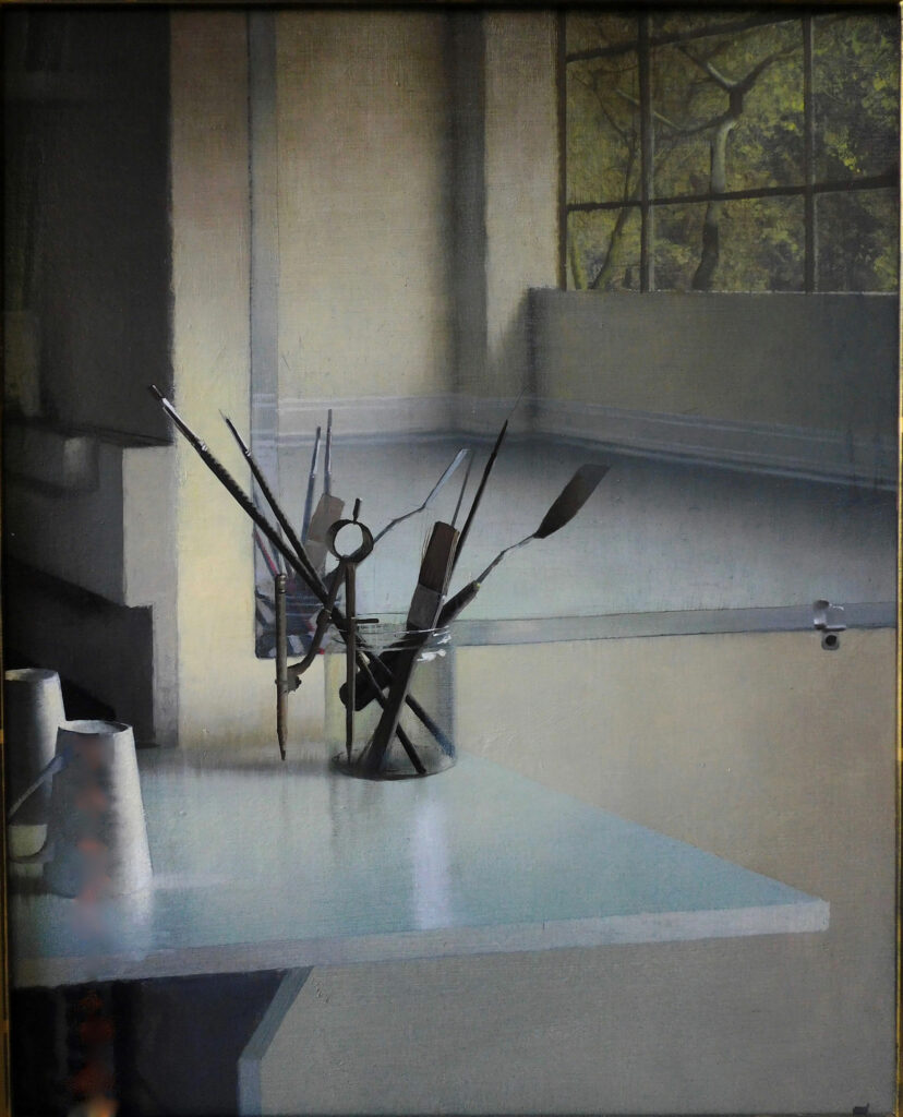 Sprick,-Daniel,-Implements-and-Mirror,-Oil-on-Board,-20-x15,-$20,000