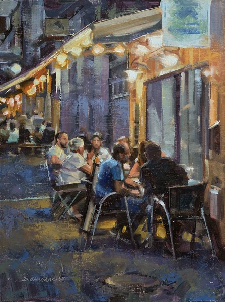 Bordeaux Cafe at Night 24x18 oil